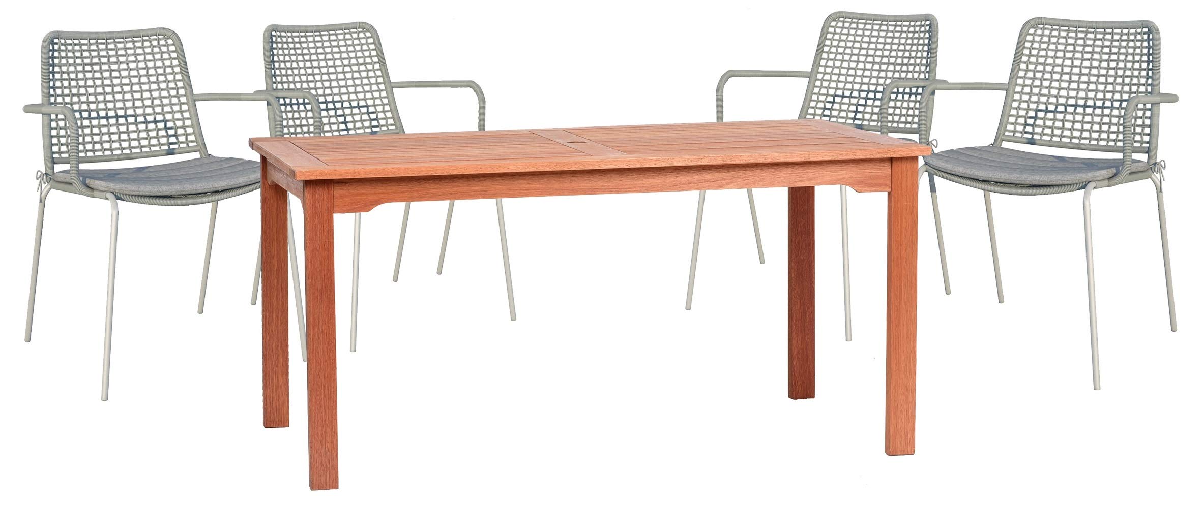 Envelor Amazonia 5-Piece Eucalyptus Wood Rectangular Patio Dining Set - Indoor/Outdoor Furniture for Garden, Backyard, Balcony & Poolside - Weather-Resistant Table & Chairs Conversation Set for Entertaining & Relaxation
