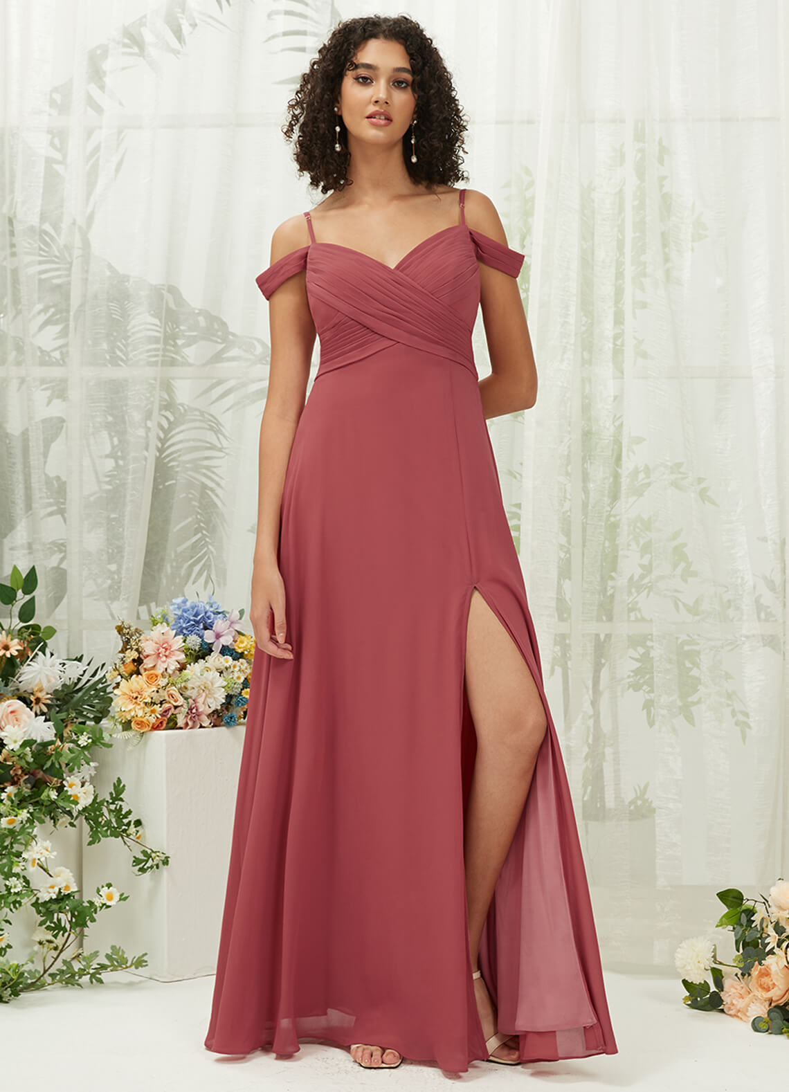 Elegant Desert Rose Sweetheart Neckline Chiffon Bridesmaid Dress with Pockets - Convertible Straps for Wedding, Prom, Formal Events & Special Occasions