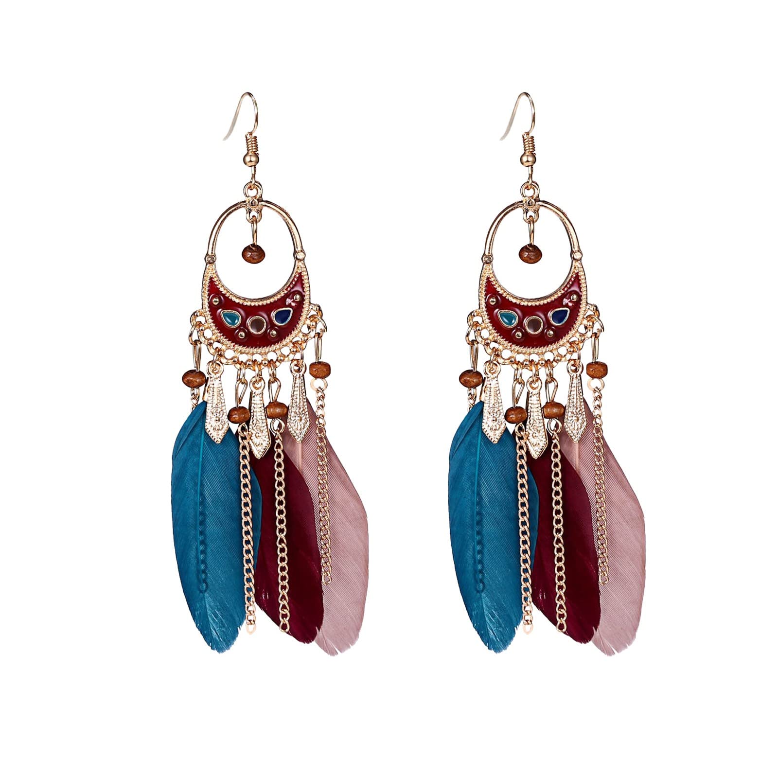 Handmade Bohemian Drop Earrings with Oil Hook and Lock-Shaped Tassel - Vintage 70s Style Ethnic Fashion Jewelry for Women - Perfect for Parties, Weddings and Boho Outfits