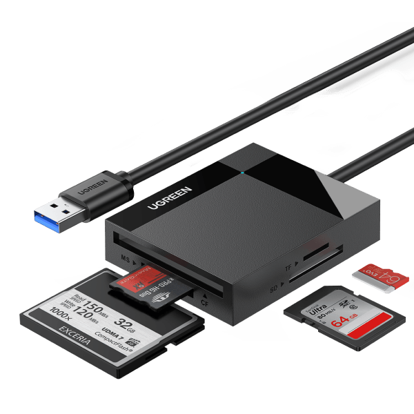 UGREEN 4-in-1 USB 3.0 SD/TF Card Reader for Camera, Laptop, Smartphone - High-Speed Data Transfer for Photos, Videos & Files