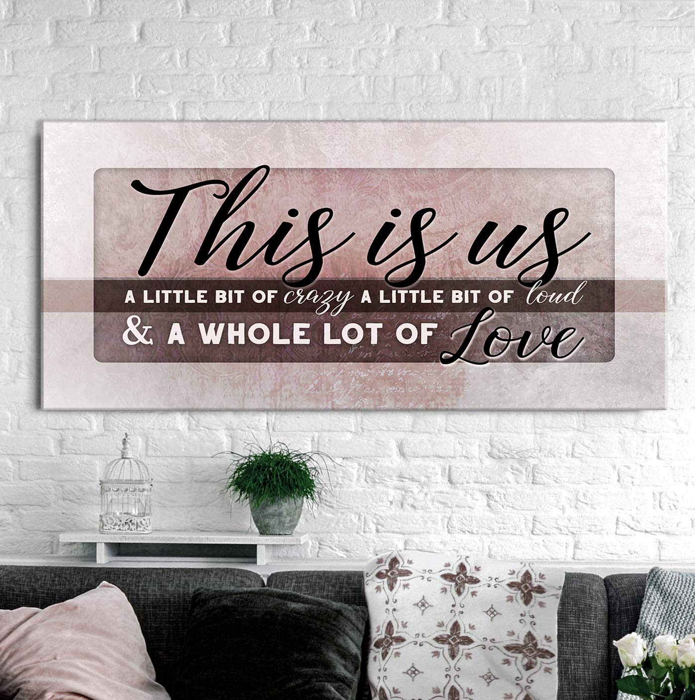 This Is Us Framed Wall Art - Large Canvas Farmhouse Decor for Living Room, Family Wall Art, Housewarming Gift for New Home (Pink, 42x19) - Perfect for Home Decor, Wedding Gifts & Nursery Wall Art