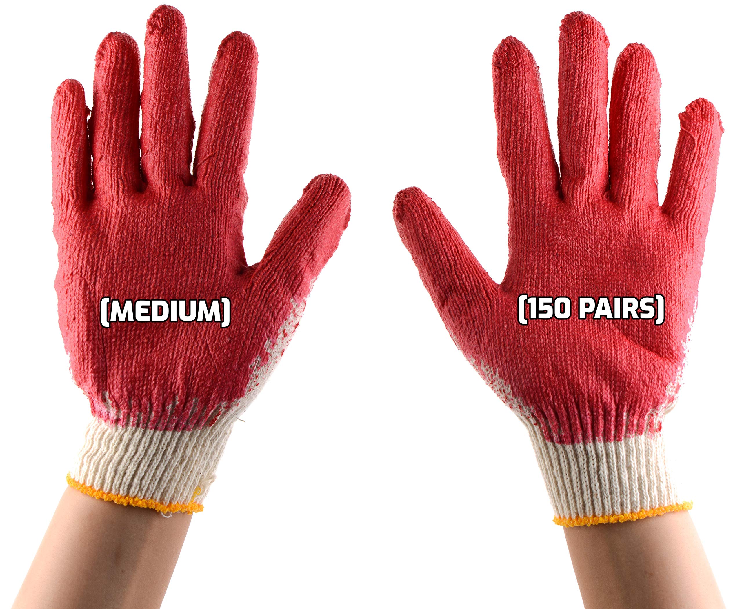 150 Pack Medium Latex Dipped Nitrile Coated Work Gloves - String Knit Cotton Safety Gloves for Construction, Warehouse, Mechanic, Landscaping, Moving & Home Use - Durable Disposable Work Gloves for Hand Protection & Heavy Duty Tasks