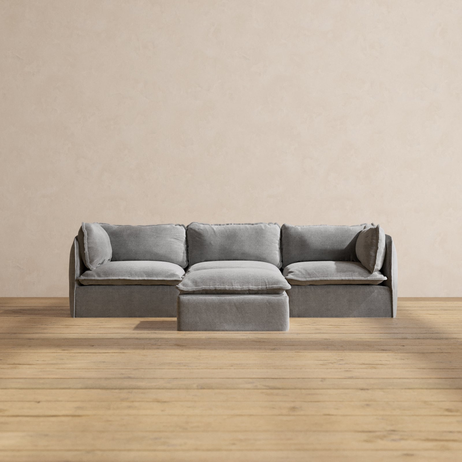 Premium Modular Performance 3-Seater Sofa with Ottoman in Ash Gray | Modern Sectional Couch for Living Room, Lounge & Home Theater | Durable & Comfortable Relaxing Blend Fabric