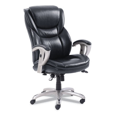 Premium Executive Mid Back Office Chair with SertaPedic Memory Foam - Adjustable Height & Armrests - 300 lbs Weight Capacity - Black Leather & Silver Base - Ideal for Home Office & Corporate Workspaces