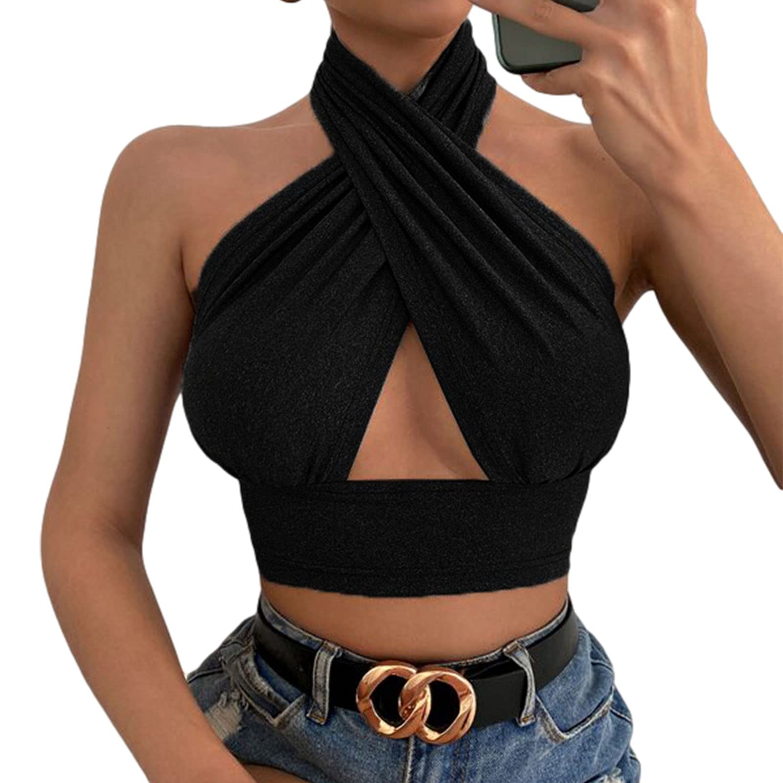 Sexy Criss Cross Halter Tops for Women - Cutout Wrap Crop Top with Push Up Bustier Corset Design | Perfect for Summer Beach, Club Wear and Date Night Outfits