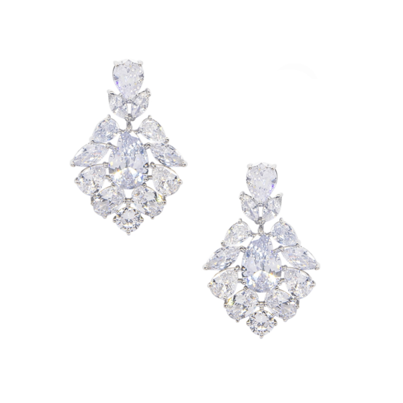 ALEXIS Silver Simulated Diamond Cluster Earrings for Women - Elegant Cubic Zirconia CZ Stud Earrings for Party, Wedding & Evening Occasions
