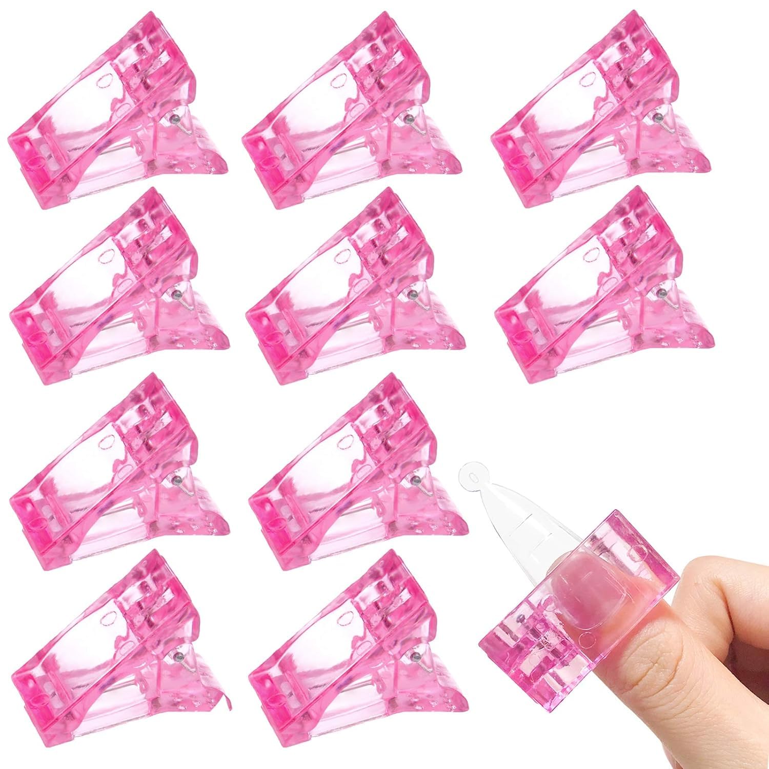 10PCS Transparent Nail Clips for Gel Nail Extension - UV LED Builder DIY Manicure Set (Pink) | Perfect for Salon, Home Use & Professional Nail Art