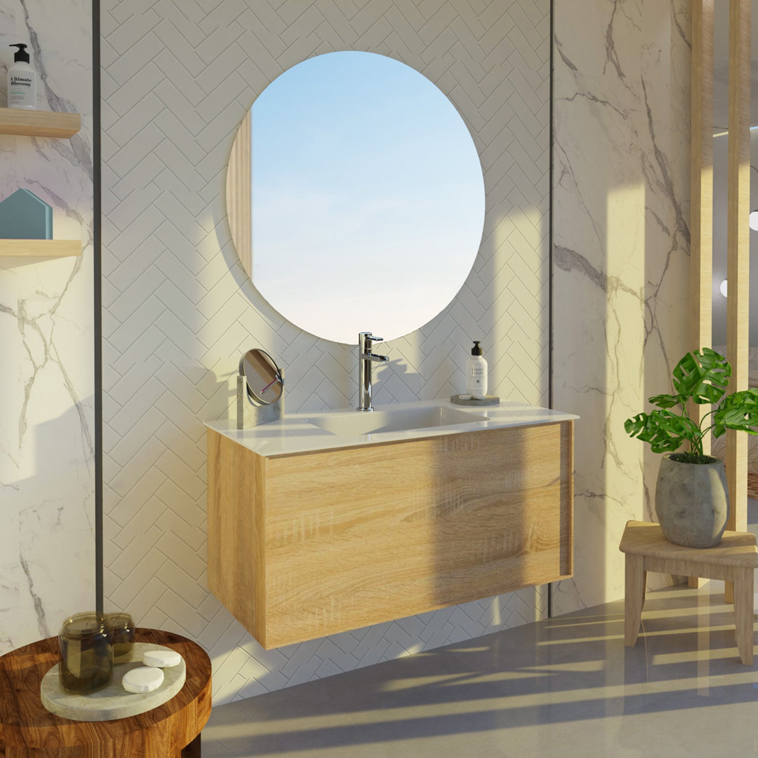 DAX Berlin Single Bathroom Vanity Cabinet with Onyx Basin - Modern Bathroom Storage Solution for Small Spaces, Perfect for Apartments & Powder Rooms