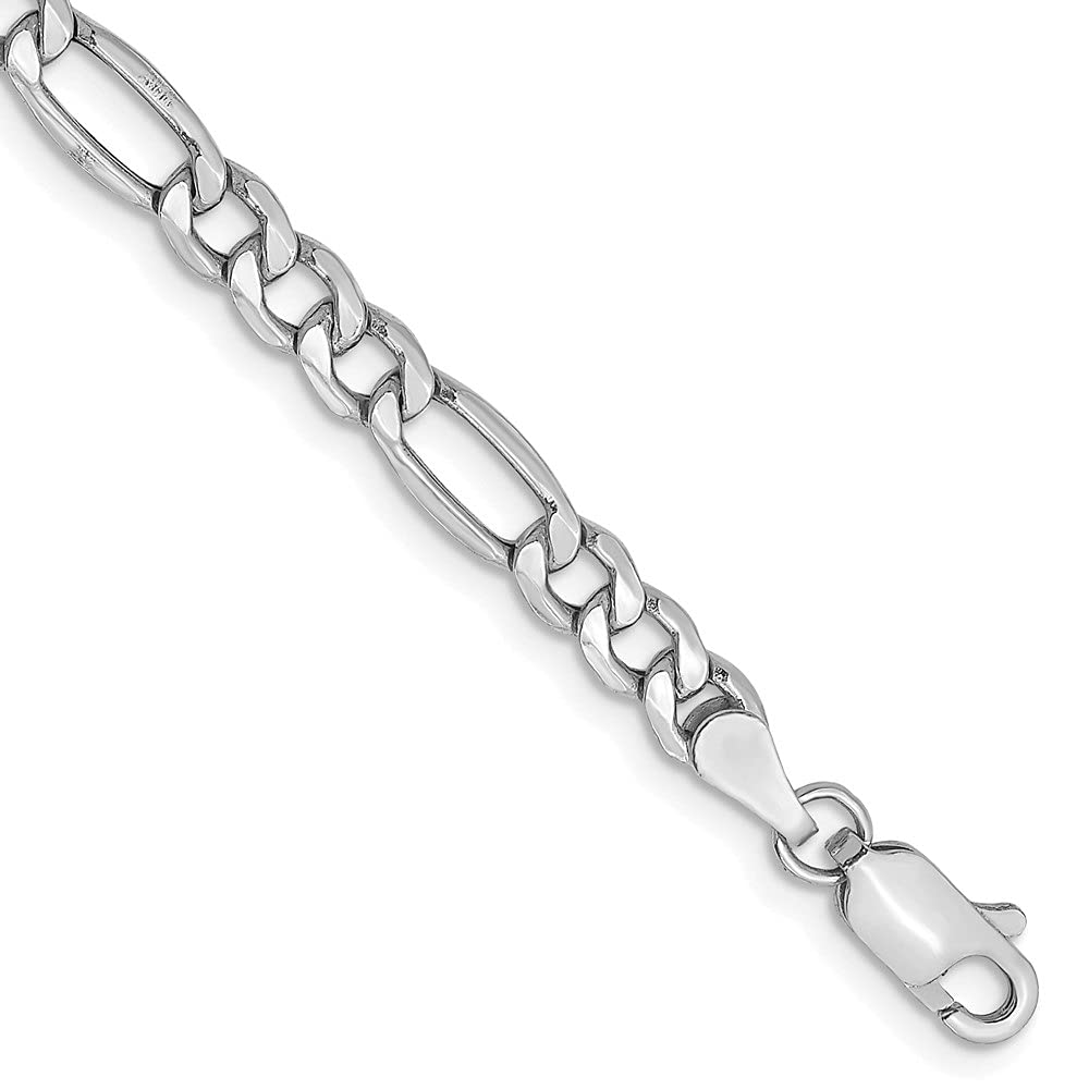 14K White Gold 4.4mm Semi-Solid Figaro Chain Bracelet for Women - Elegant Jewelry Gift for Her, Perfect for Anniversary, Birthday & Special Occasions