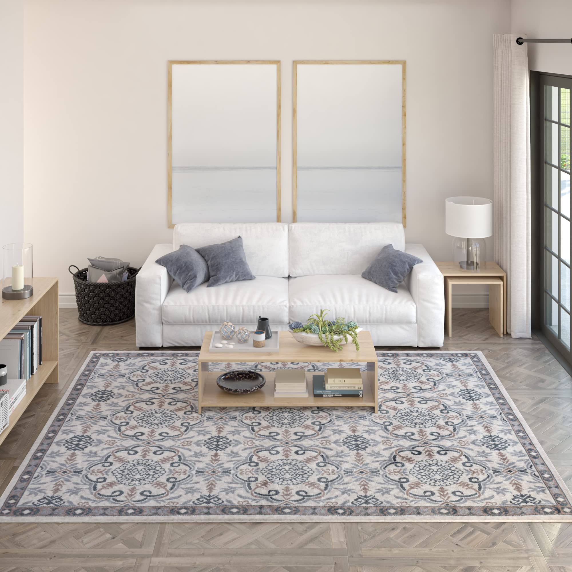 Universal Izel Area Rug 8' x 10' Cream - Soft Modern Non-Slip Living Room Rug for Bedroom, Dining Room & Home Decor