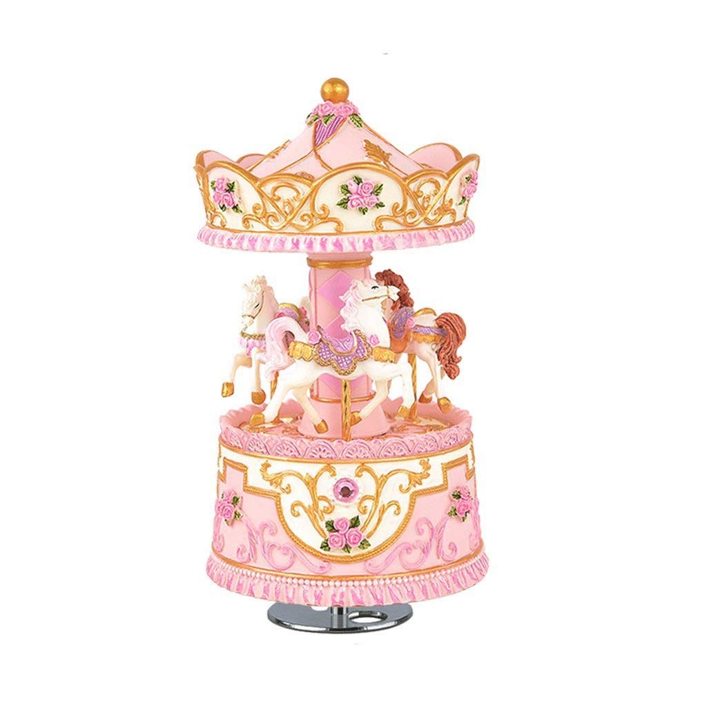 Girl's Pink Carousel Music Box - 3-Horse Merry-Go-Round Design with Soothing Melodies for Birthday Gifts & Party Favors | Perfect for Bedtime Relaxation & Nursery Decor