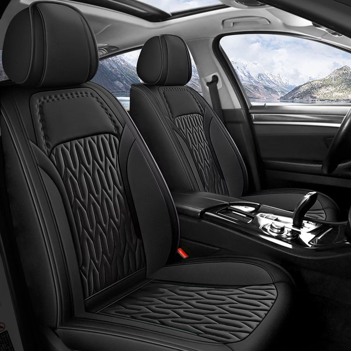 AOMSAZTO Custom Fit Car Seat Covers for Acura TSX 2009-2014 - Waterproof Faux Leather Front Seat Protectors (2-Piece Set, Black) | Perfect for Daily Commuting, Road Trips & Pet Protection
