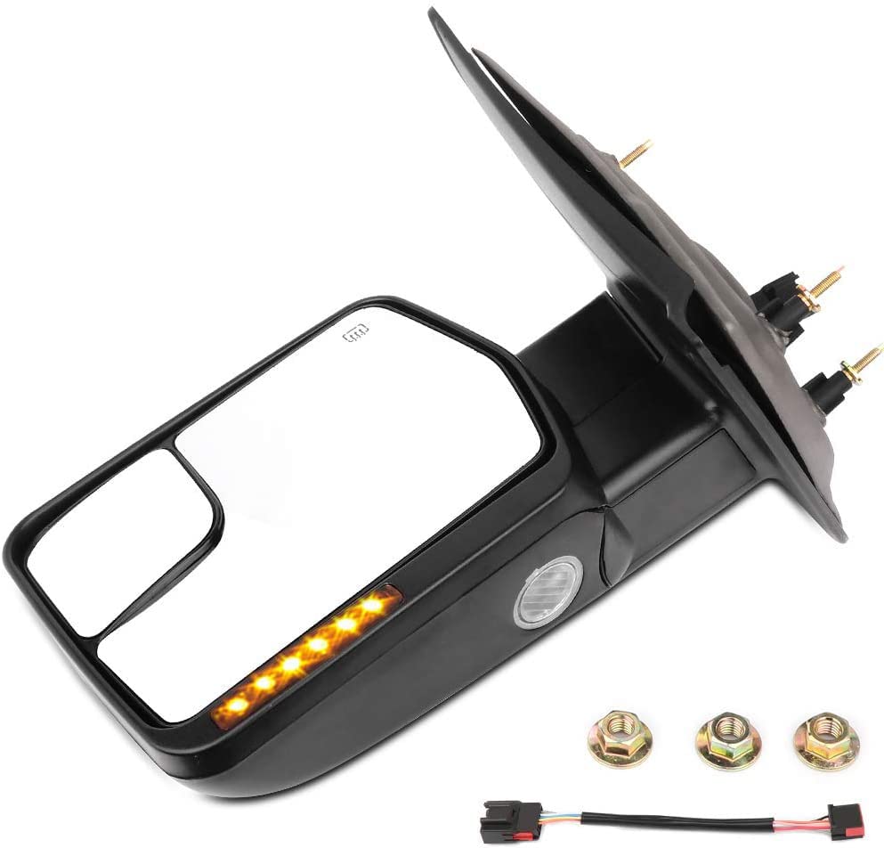 CCiyu Power-Adjusted Heated Towing Mirror with Turn Signal & Puddle Light - Chrome LH Left Side Compatible with Ford F150 (2004-2014) & F-250 (1997-1999) - Perfect for Towing, Night Driving & Off-Road Adventures