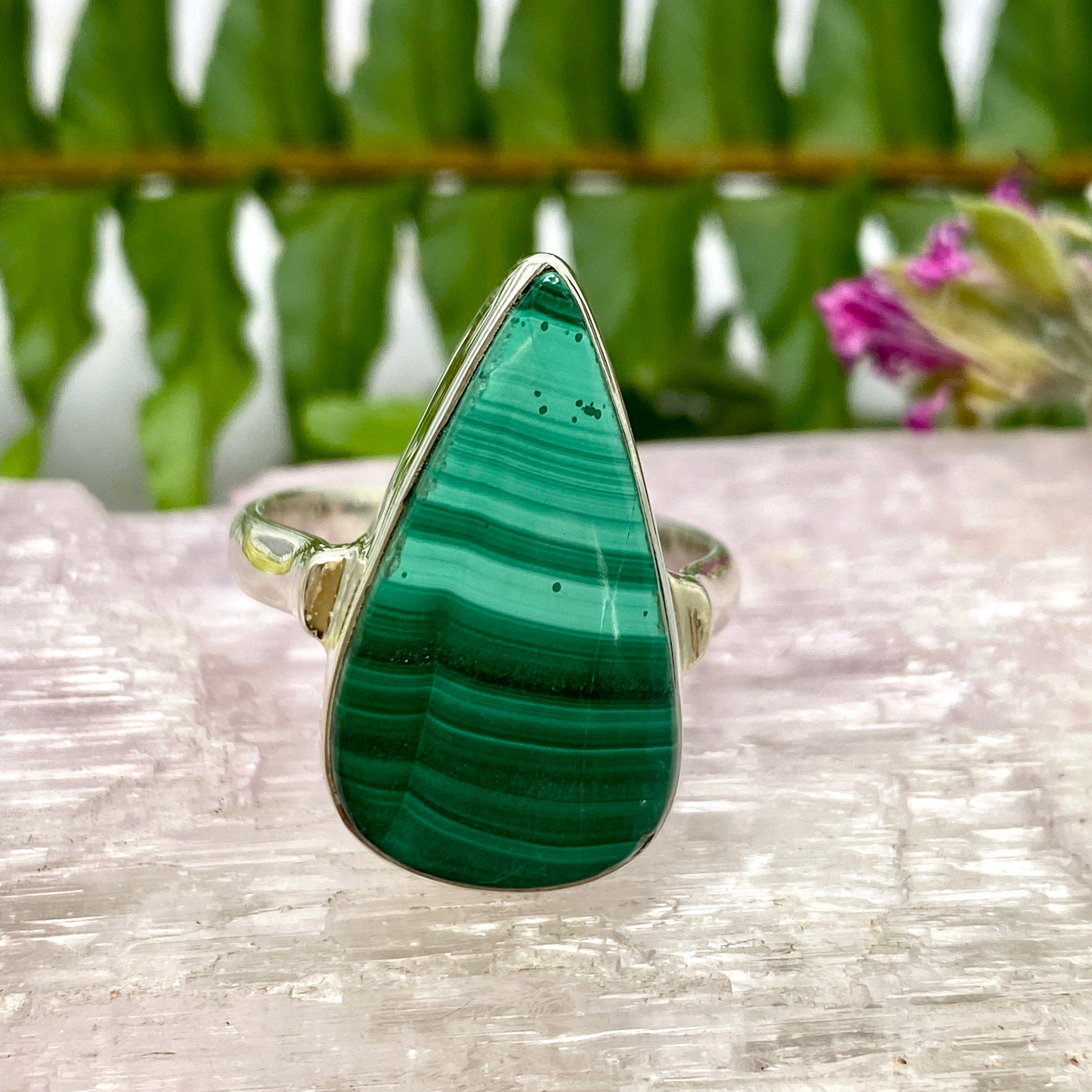 Malachite Teardrop Ring - Size 9 - KRGJ2623 - Elegant Green Stone Jewelry for Women, Perfect for Parties, Weddings & Everyday Wear