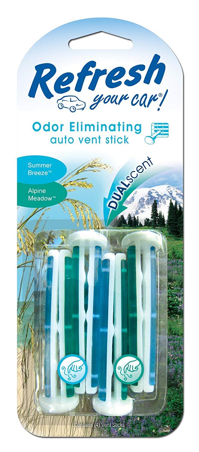 E300888902 Dual Scent Car Vent Stick - Alpine Meadow & Summer Breeze (4-Pack) for Fresh Car Interior