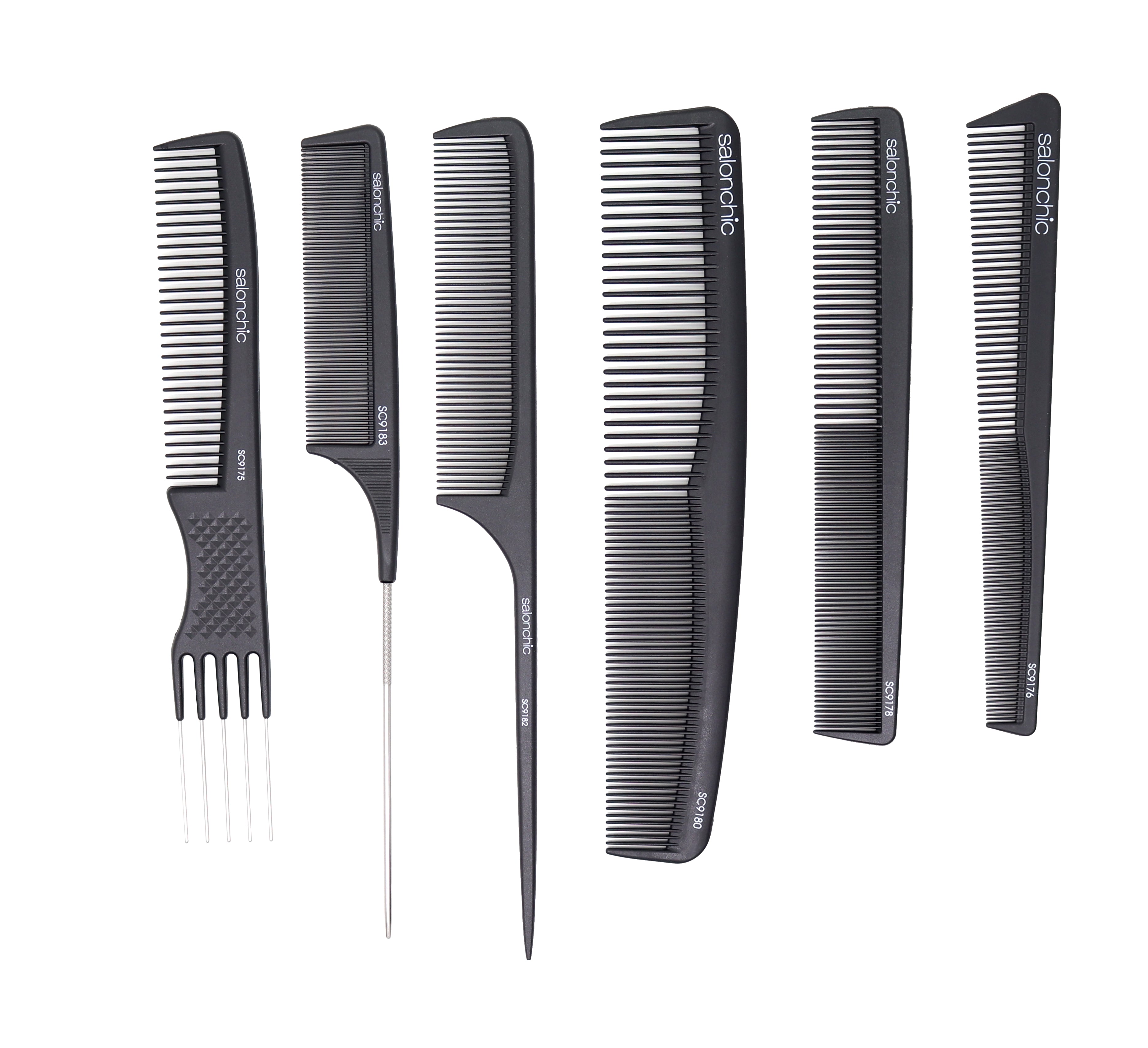 Salonchic Professional Carbon Combs - Heat Resistant, Anti-Static Hair Styling Combs (6-Pack) for Salon, Home & Travel Use