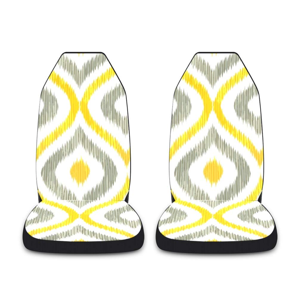 Yellow Tribal Geometric Car Seat Covers - Front Set of 2 | Universal Fit for Cars, Trucks, SUVs & Vans | Waterproof Seat Protectors & Pet Mats | Perfect for Road Trips, Daily Commutes & Pet Owners