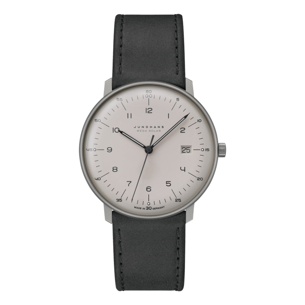 Junghans Max Bill Mega Solar Titanium Watch - Light Grey Dial & Grey Strap for Men | Solar-Powered, Water-Resistant, Minimalist Design - Perfect for Business, Casual & Outdoor Activities