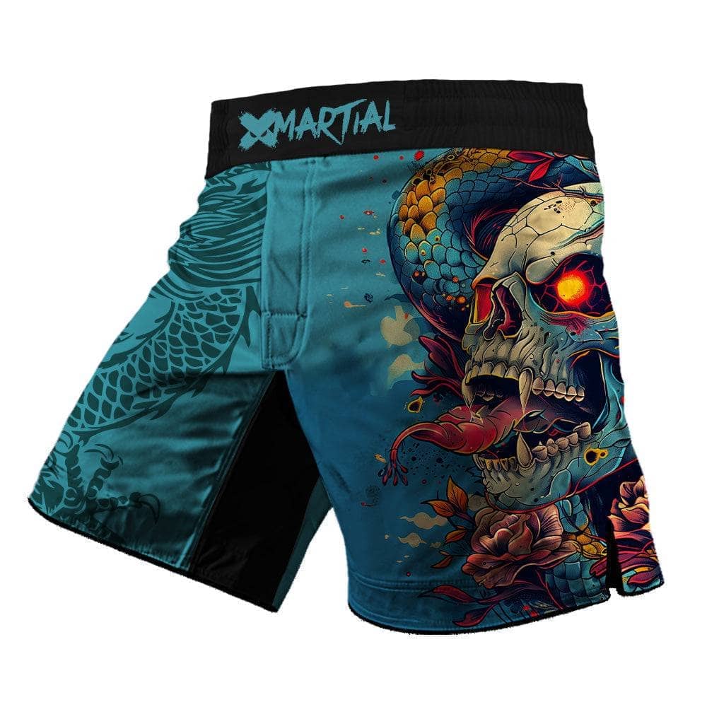 Skull Serpent Blossom 2.0 Hybrid Grappling Shorts - MMA BJJ No-Gi Fight Training Shorts for Men - Perfect for Grappling, Wrestling & Combat Sports