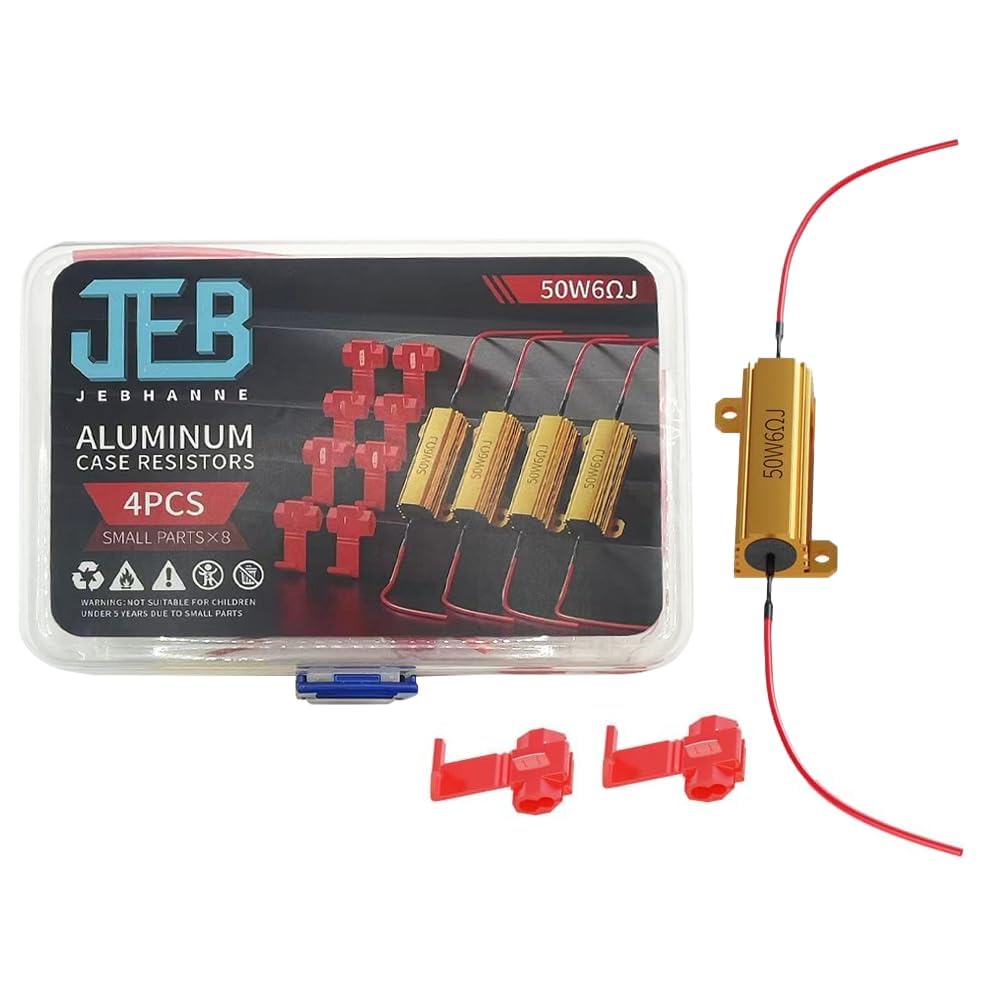 4Pcs 50W 6ohm LED Load Resistors Kit - Aluminum Housing, Fix Hyper Flash & Blinking Error for LED Turn Signals, Brake Lights, Fog Lights - Universal 12V/24V Compatible (Warning: Resistors Get Hot) - Perfect for Car, Truck, Motorcycle & RV Lighting Upgrades