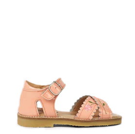 Petit Nord Women's Blush Patent Leather Scalloped Embroidered Sandals - Elegant Summer Wedding & Party Shoes for Bridesmaids & Formal Occasions