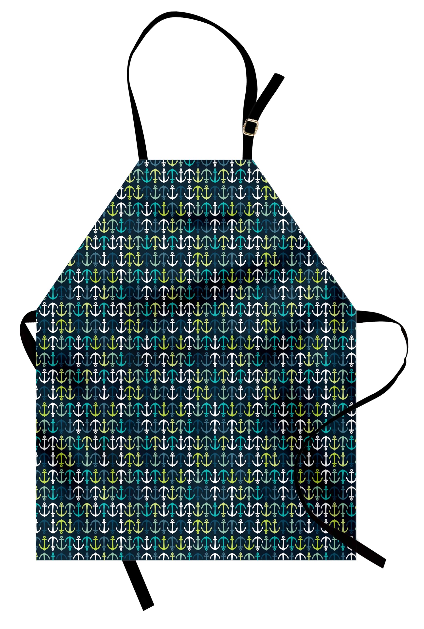 Ambesonne Adjustable Anchor Apron - Nautical Maritime Design with Up & Down Anchors for Sailing, Travel & Vacation - Small Bib Apron with Ties for Baking, Painting & Cooking - Dark Blue Green White - Perfect for Home Chefs, Artists & Boat Enthusiasts