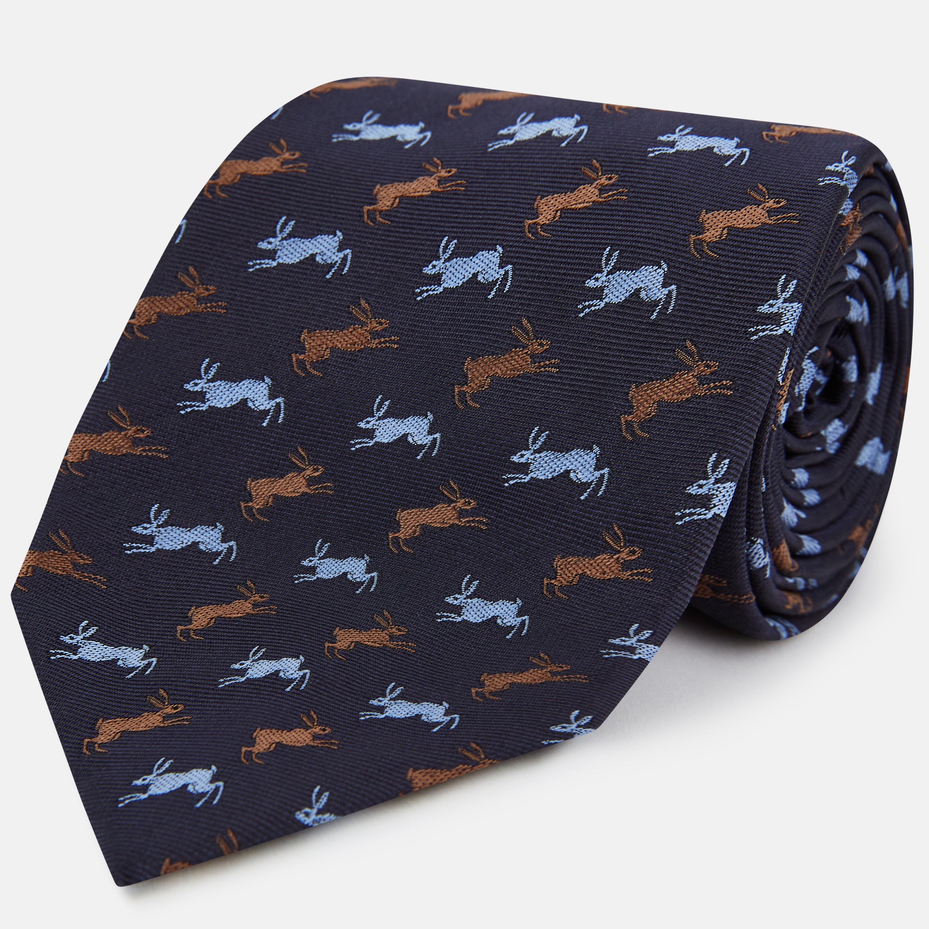 Luxury Navy Blue Chasing Hare Woven Silk Necktie for Men - Elegant Business & Formal Occasion Accessory, Perfect for Weddings, Office Meetings & Special Events