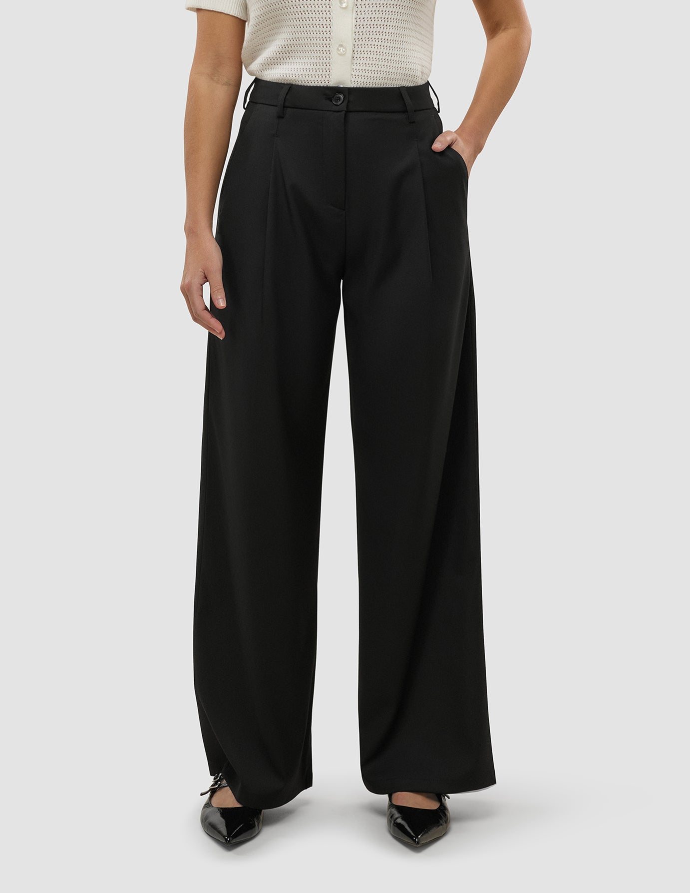 Women's High Waisted Wide Leg Skye Pants - Black Stretch Comfortable Lounge & Work Pants for Casual & Office Wear