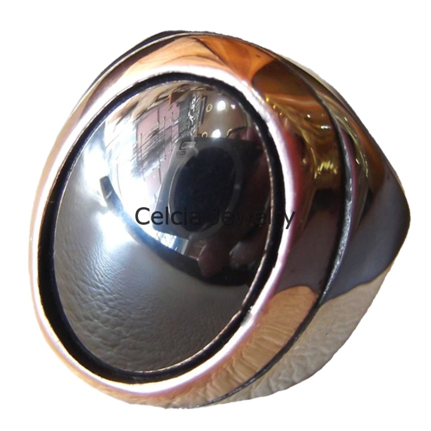 **Genuine Hematite Gemstone Oval Ring for Men - 925 Sterling Silver Handmade Signet Statement Ring - Two-Tone Western Jewelry (Size 7) - Perfect for Gifts, Weddings & Casual Wear**