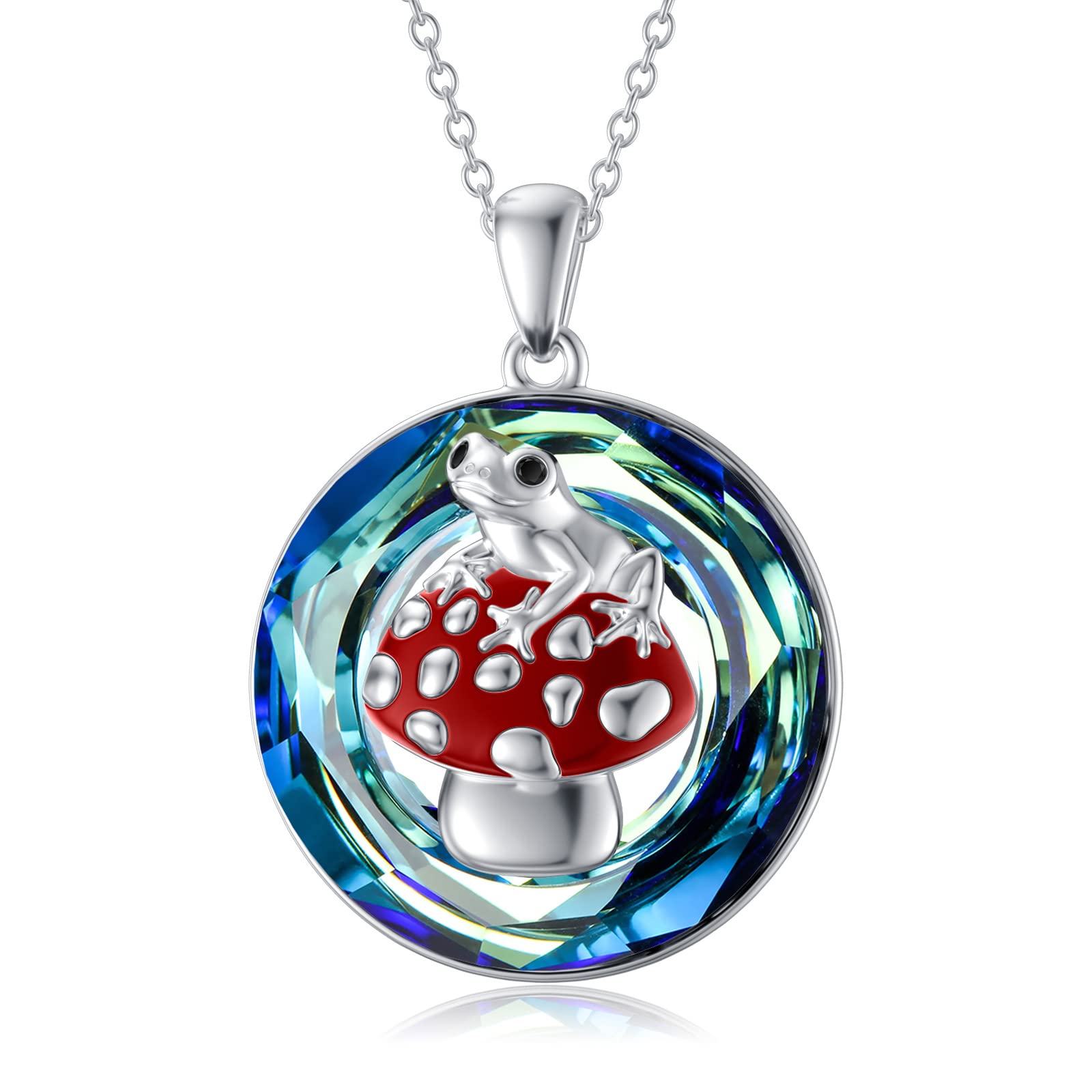 PEIMKO 925 Sterling Silver Frog Pendant Necklace for Women - Crystal Mushroom Jewelry, Unique Birthday Gifts for Girls | Perfect for Nature Lovers, Boho Style & Everyday Wear