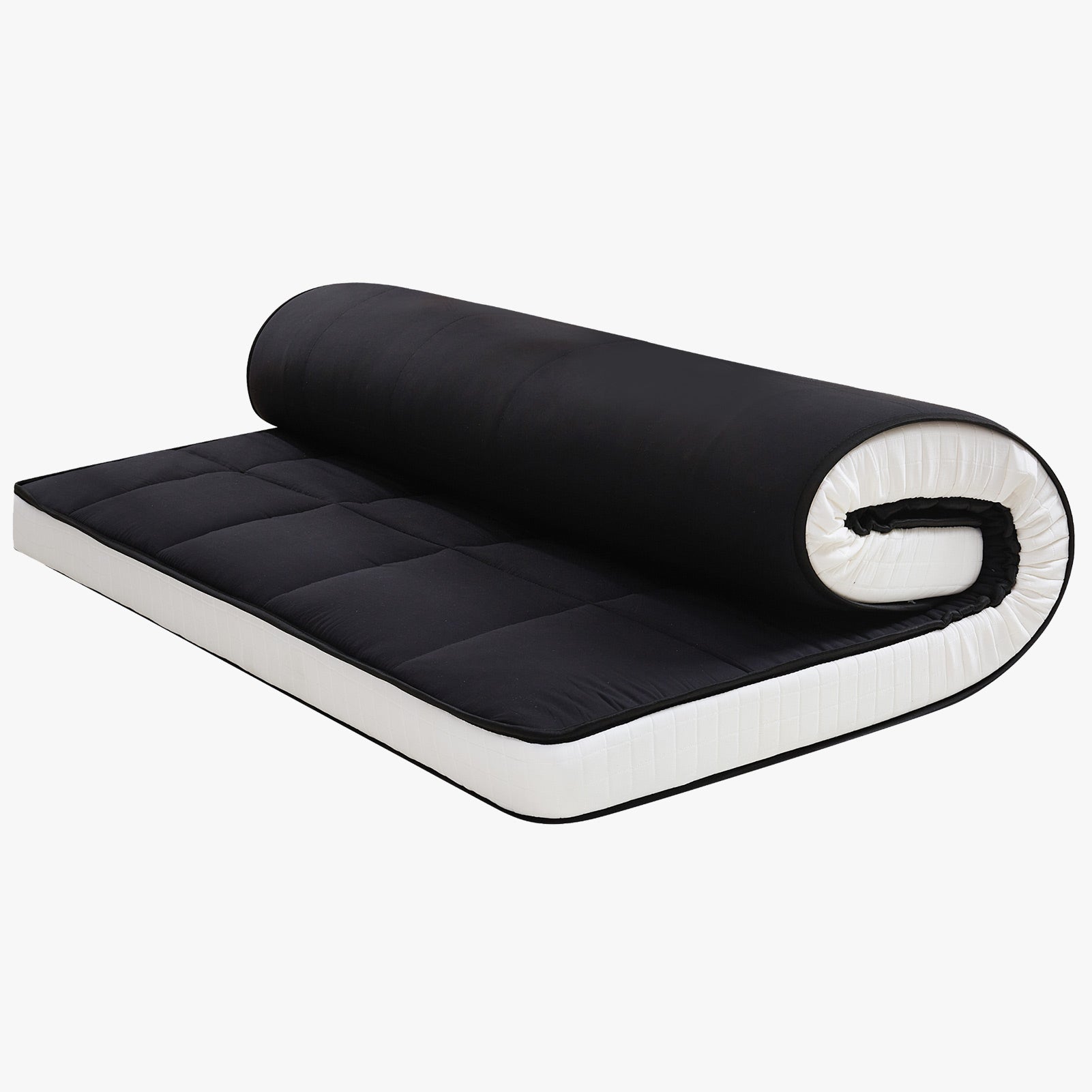 MAXYOYO 4 Square Japanese Floor Futon Mattress & Topper Pad - Black | Comfortable Tatami Sleeping Mat for Guest Bed, Yoga Meditation & Small Space Living