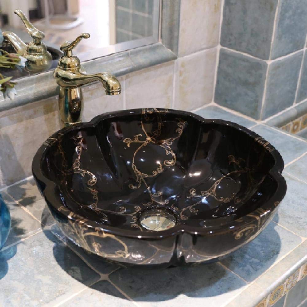 ROLTIN Black Flower Countertop Basin - Bathroom Sink for Modern Homes