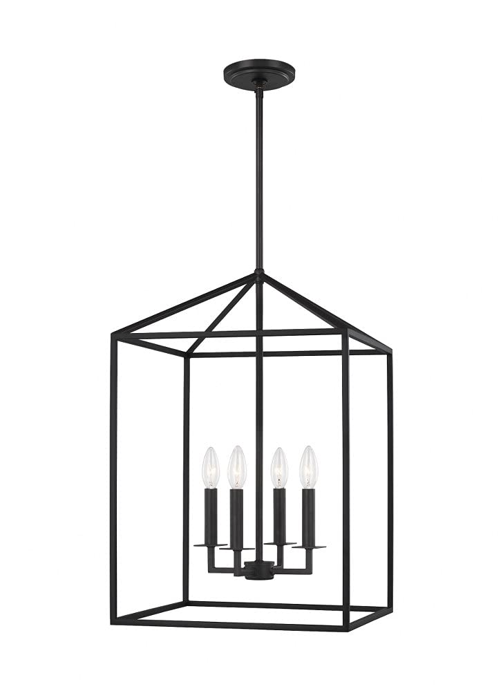 Generation Lighting 5115004-112 Perryton Modern 4-Light Chandelier - Midnight Black Hanging Fixture for Hallway, Foyer & Entryway Lighting | Perfect for Contemporary Home Decor