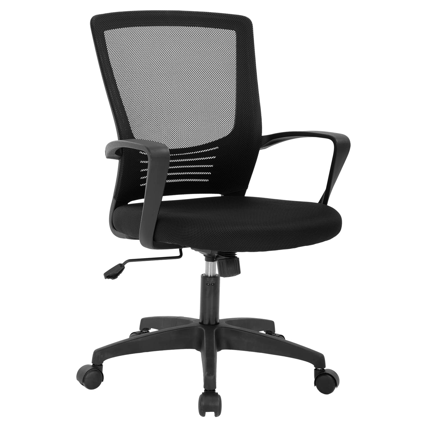 Ergonomic Office Chair with Lumbar Support - Adjustable Height Mesh Computer Desk Chair, Rolling Swivel Task Chair for Home & Office Comfort (Black) - Perfect for Long Work Hours, Gaming, and Remote Work