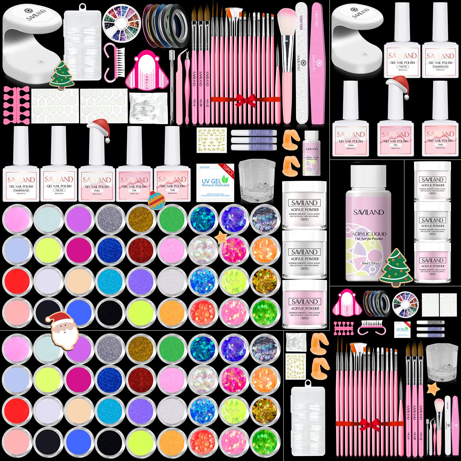 Saviland Complete Acrylic Nail Kit for Home DIY - Professional Nail Extension Set with Acrylic Powder, Liquid, UV Light, Practice Fingers & Brushes | Perfect for Salon-Quality Manicures, Nail Art Practice & At-Home Nail Care