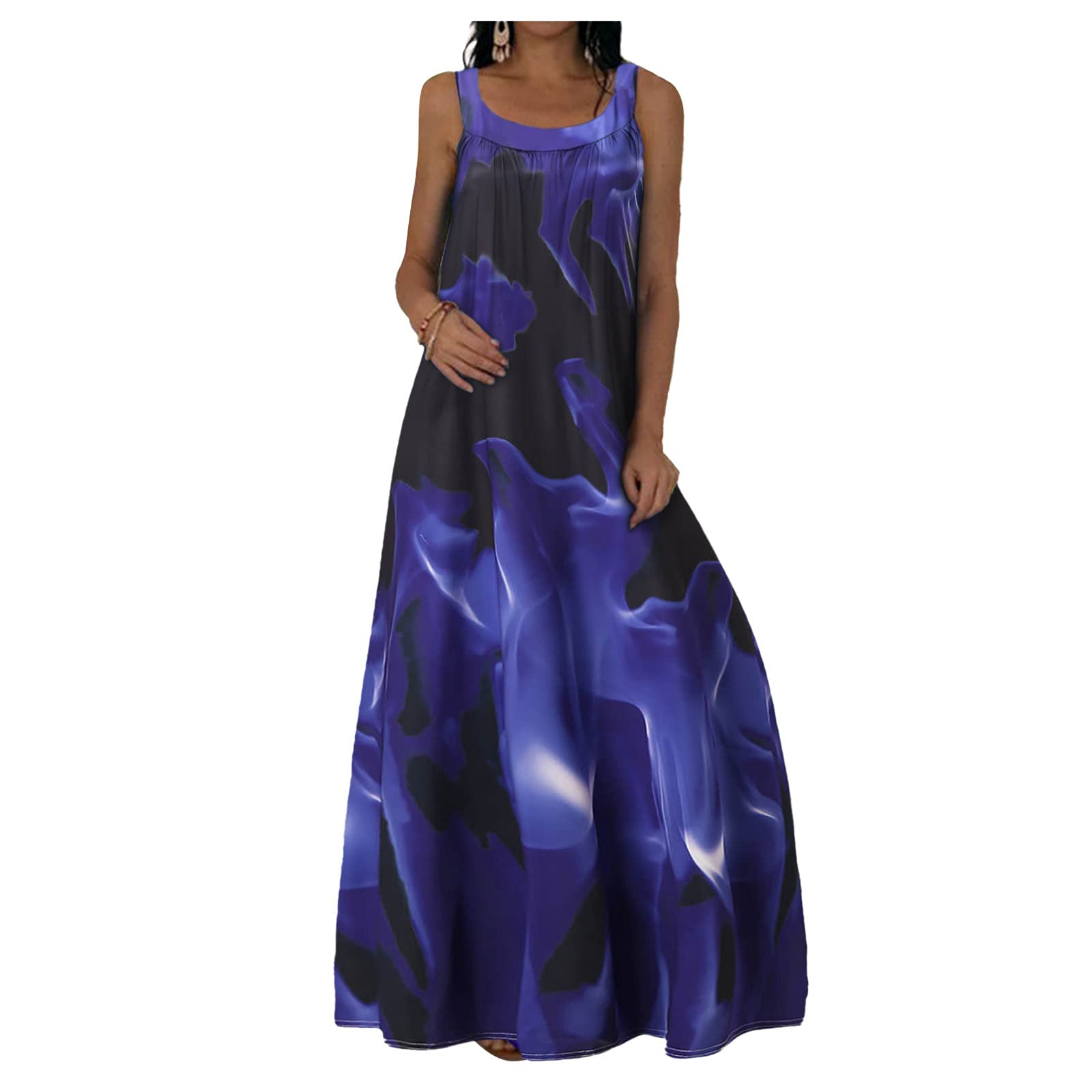 Women's Summer Casual Sleeveless Floral Print Sun Dress - Sexy Tank Dress for Beach, Vacation, and Homecoming - Colorful Flowy Maxi Dress for Women