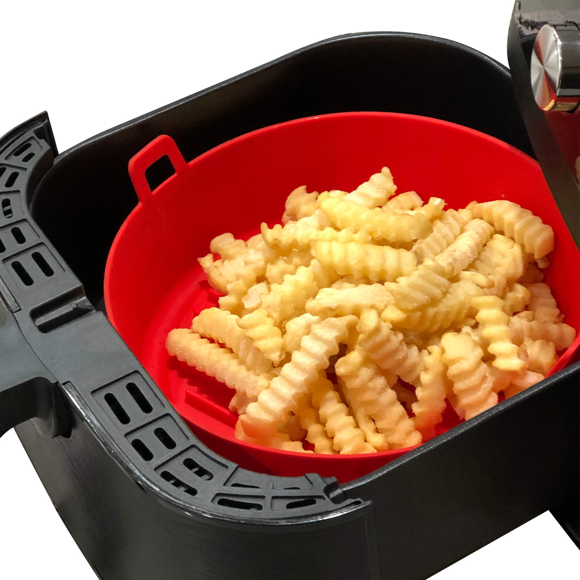 UPGRADED Air Fryer Silicone Pot - Non-Toxic & Food Safe Silicone Basket Liner for 3-5 QT Air Fryers | Reusable Parchment Paper Alternative | Easy Clean Accessories for Philips, Ninja, Cosori | Perfect for Roasting, Baking & Frying Chicken Wings, Fries & Veggies