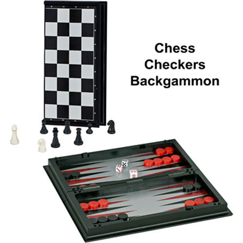 3-in-1 Magnetic Travel Chess Set - Folding Board with Staunton Pieces - Perfect for Car, Camping & Family Game Night
