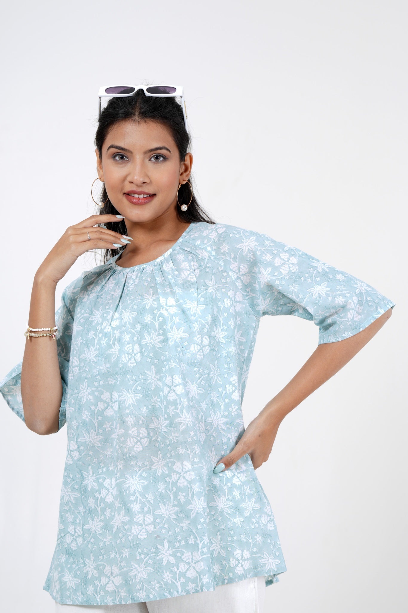 Eco-Friendly Meadow Melody Hand Block Printed Cotton Top for Women | Boho Chic Floral Blouse | Perfect for Casual Wear, Summer Outfits & Festivals