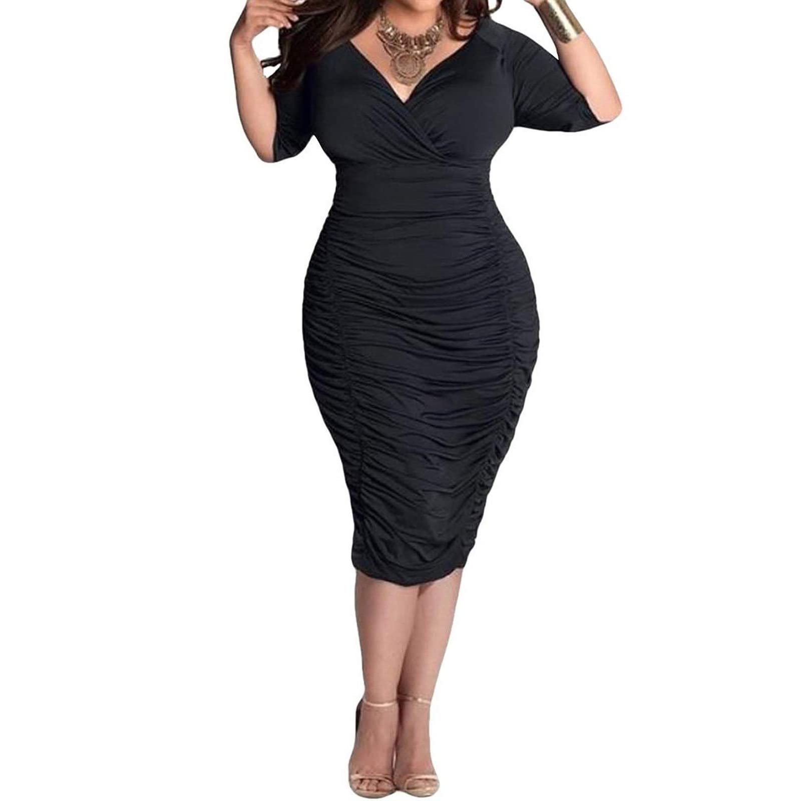 AOMONI Women's Sexy Plus Size Club Dress - Half Sleeve Midi Bodycon Party Dress for Women | Perfect for Night Out, Cocktail Party & Special Occasions