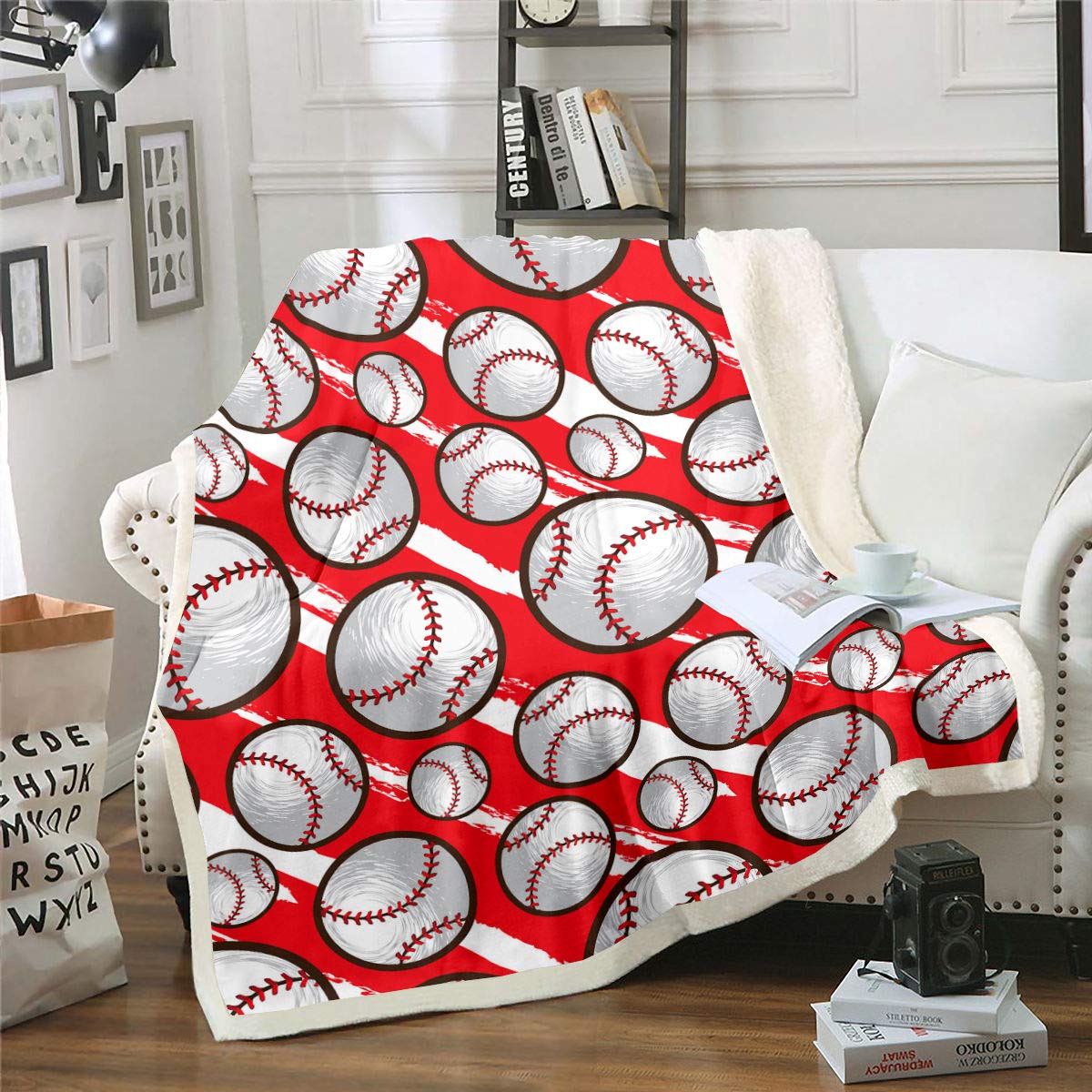 Baseball Sherpa Fleece Throw Blanket 30x40 Inches - Ultra Soft Plush Sports Blanket for Adults & Kids - Perfect for Couch, Bed, Sofa - Great Gift for Baseball Fans & Room Decor - Game Day, Movie Night, Camping