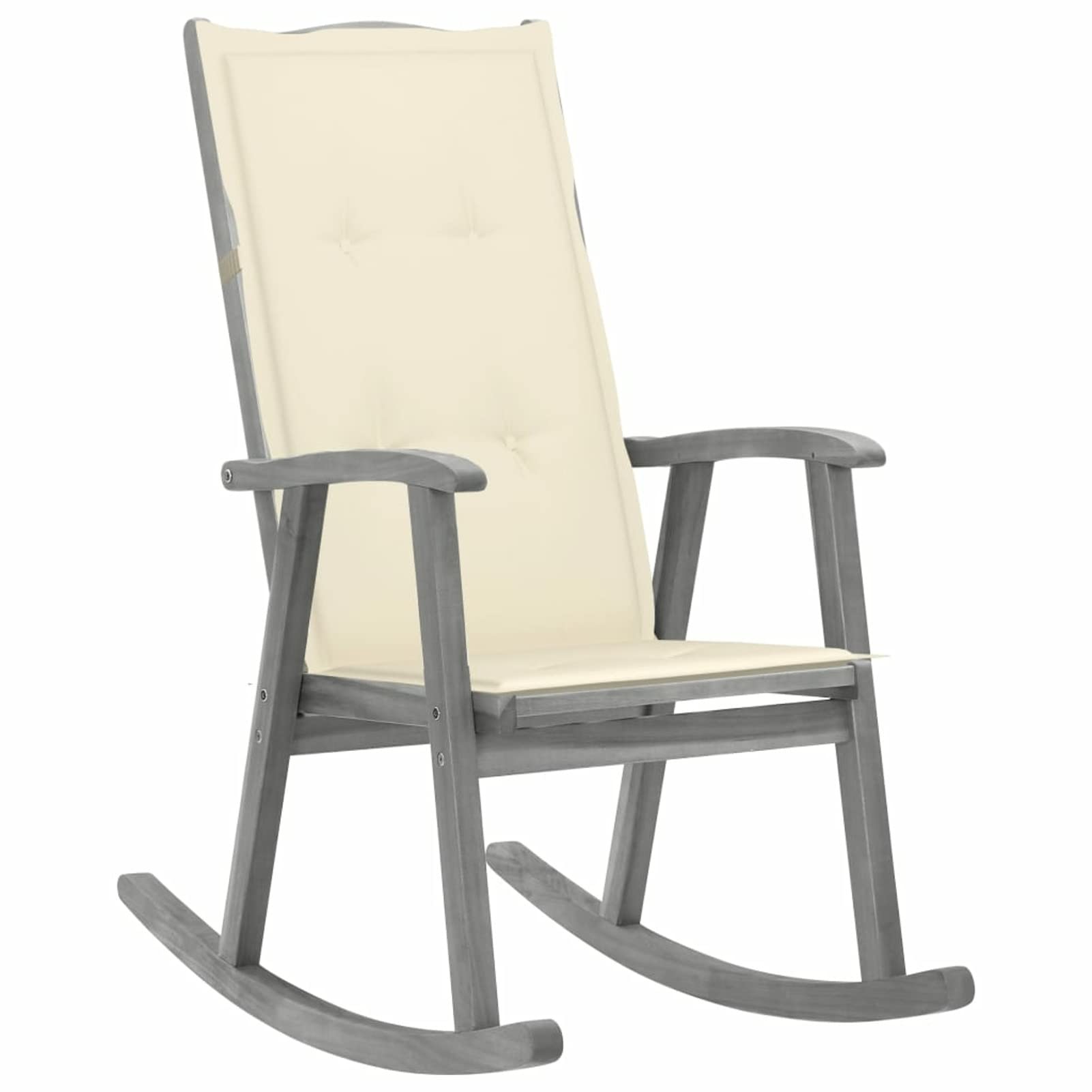 Acacia Wood Rocking Chair with Cream Cushion - Gray Outdoor Patio Armchair for Living Room, Garden, Balcony & Backyard - 22.4