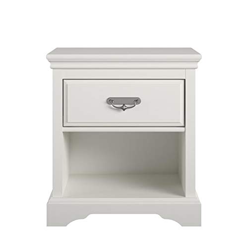 BOWERY HILL White Wooden Nightstand with 1 Drawer - Perfect for Bedroom, Living Room, or Office Storage