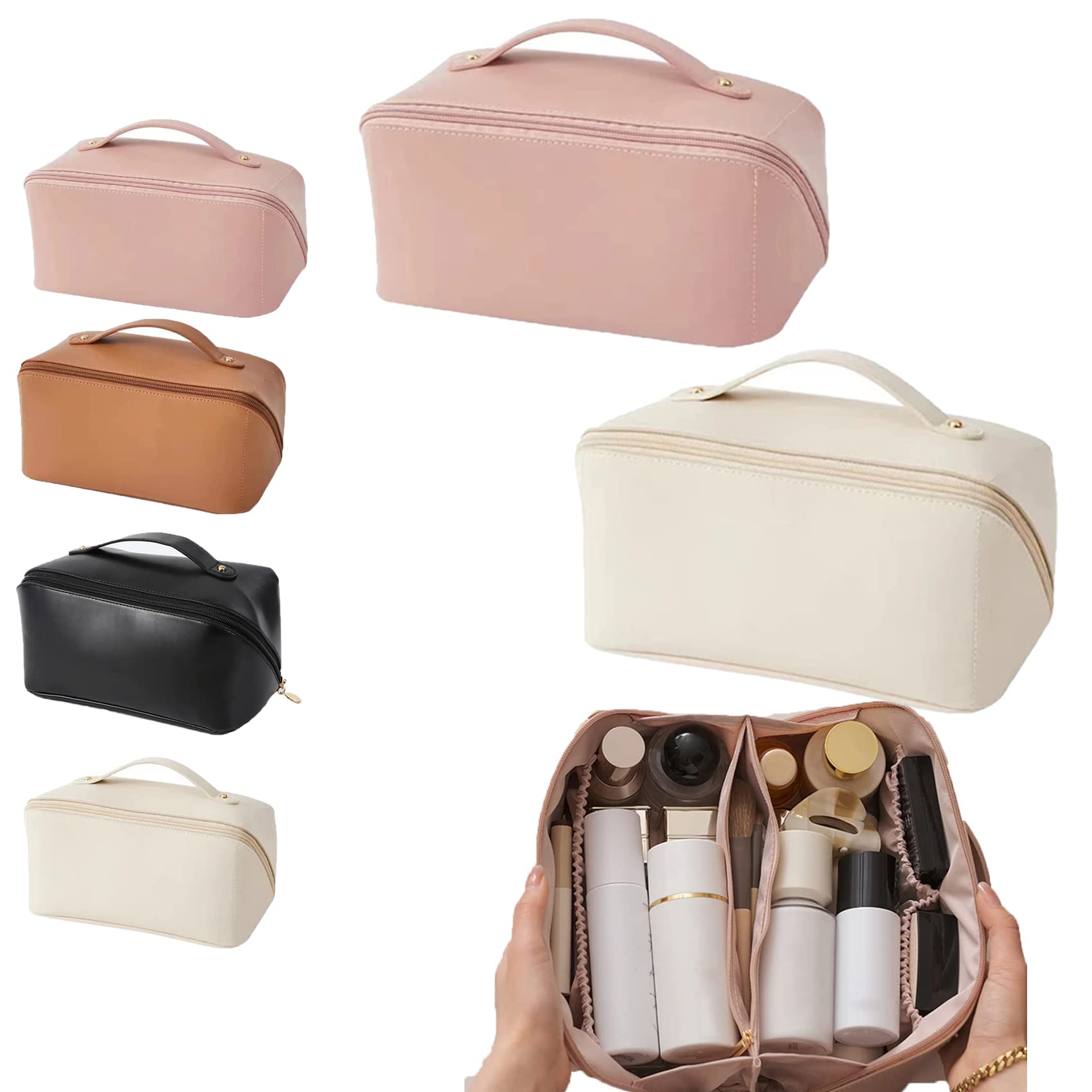 GEOBY 2022 Upgraded Large Capacity Travel Cosmetic Bag - Waterproof Makeup Organizer for Women | Perfect for Vacation, Gym & Airplane Carry-On | D-Cosmetic Travel Pouch