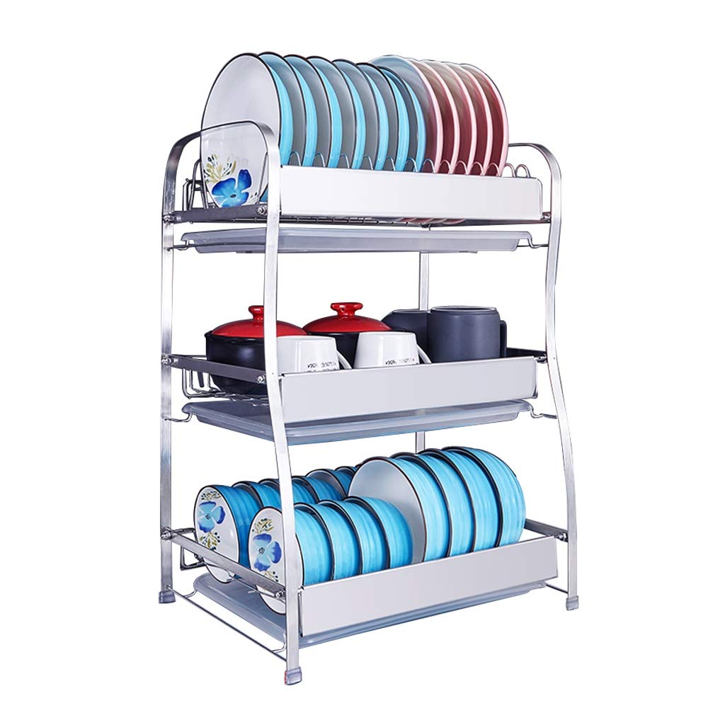 3-Tier Stainless Steel Dish Drying Rack with Utensil Holder & Cutting Board Storage - Space-Saving Kitchen Countertop Organizer for Dishes, Cups & Silverware - Perfect for Small Kitchens, Apartments & RV Use