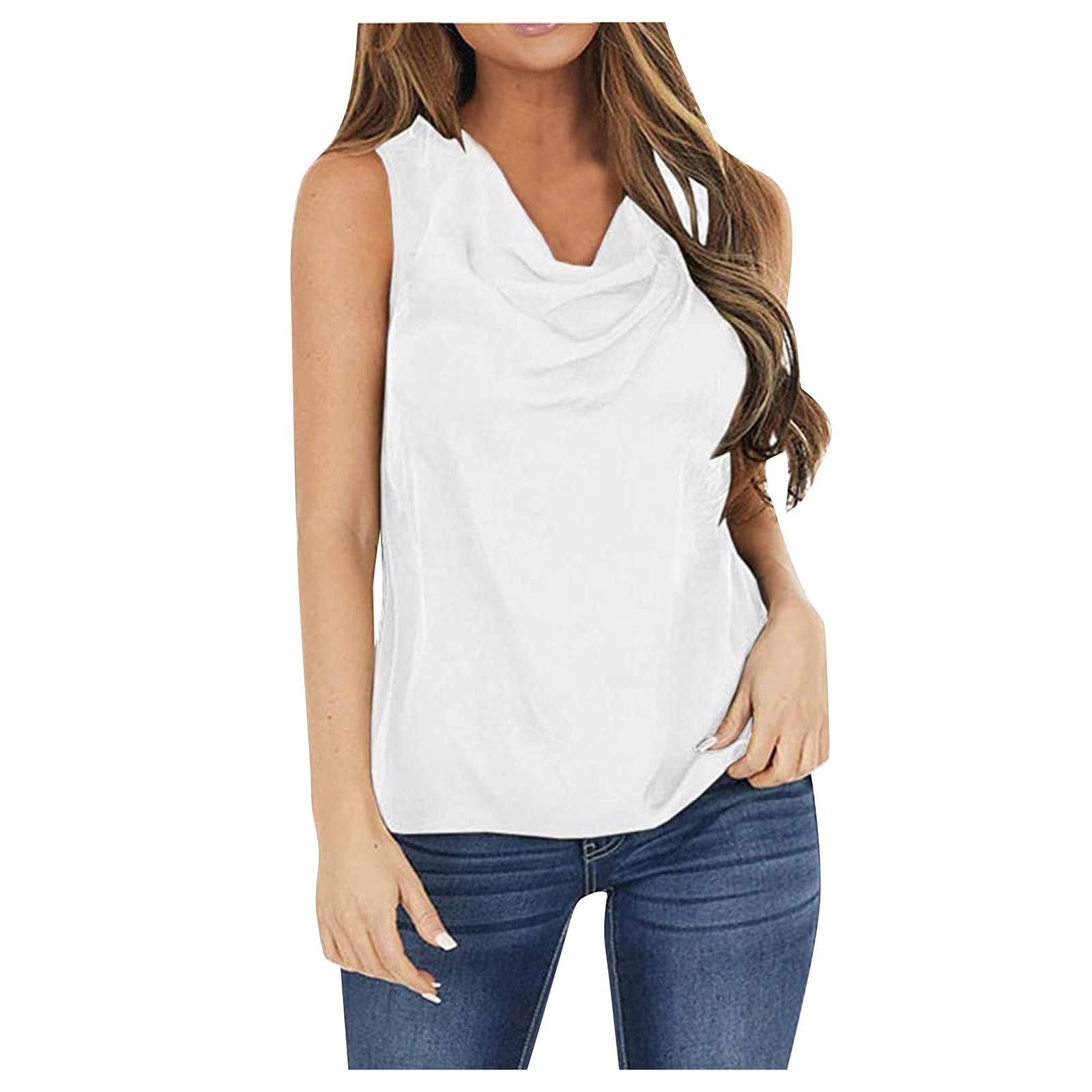 Women's Cotton Tank Tops - Cowl Neck Sleeveless Casual Blouse with Keyhole Back Detail | Perfect for Summer, Beach, Yoga & Everyday Wear