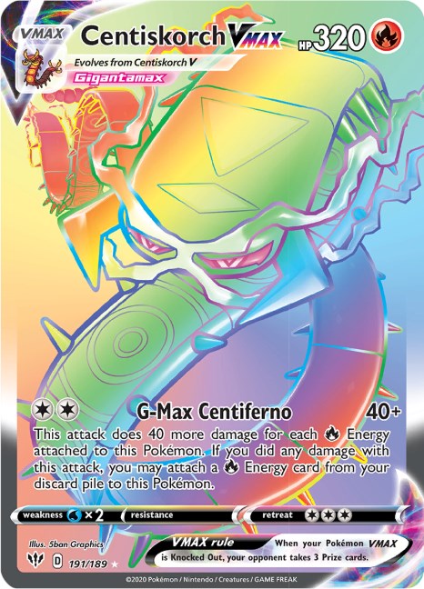 Centiskorch VMAX Secret Rare Pokemon Card SWSH03 191/189 - Collectible Trading Card for Battles & Display