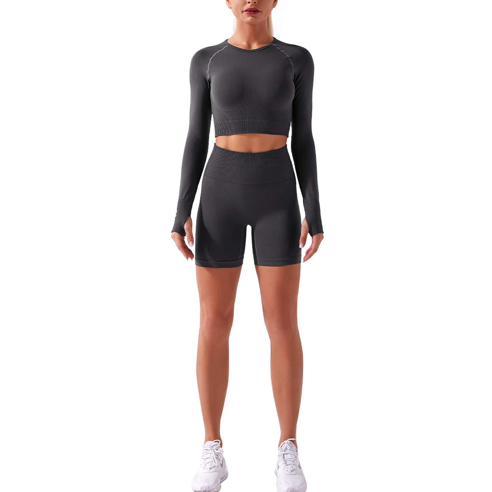 SOLOSMART Women's Seamless Yoga Outfit Set - Breathable Crop Top & High Waist Workout Shorts for Gym, Running, Pilates & Lounge Wear - 2 Piece Athletic Tracksuit