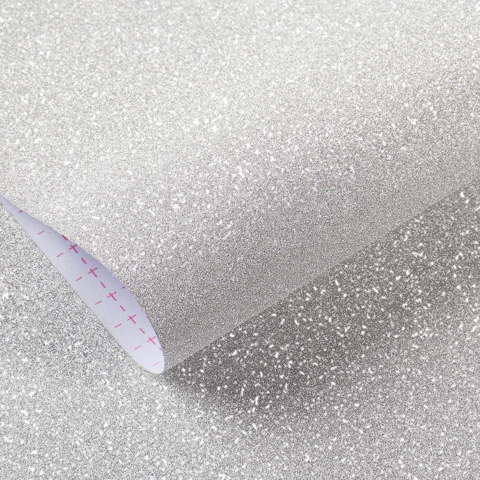Livelynine Self-Adhesive Glitter Wallpaper - Silver & White Peel and Stick Vinyl for Walls, Dressers, Counters - 15.8x78.8