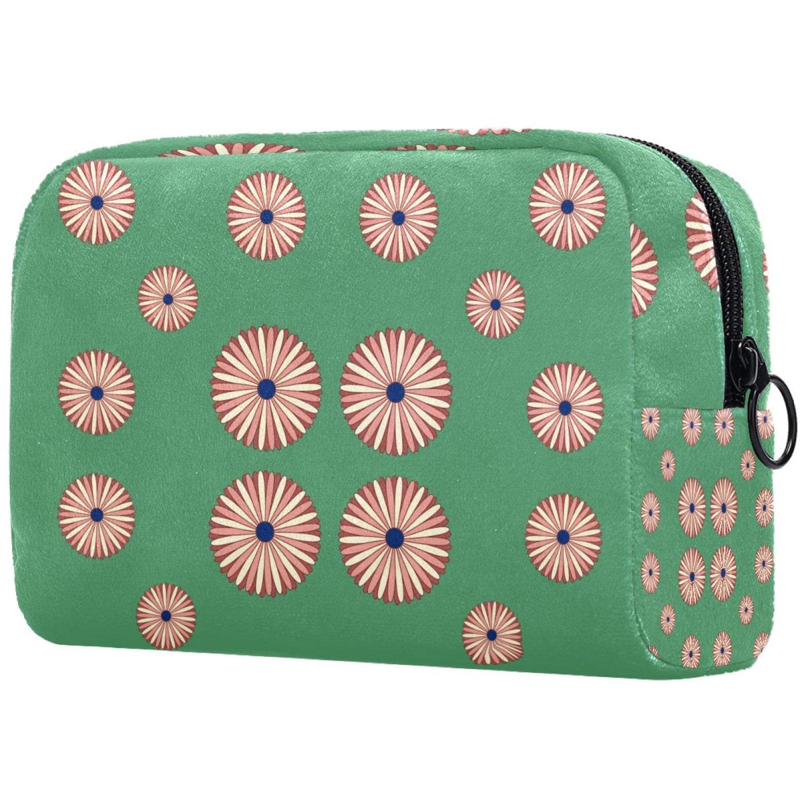 Elegant Small Makeup Bag for Women - Travel Cosmetic Organizer with Chrysanthemum Print - Perfect for Daily Essentials & On-the-Go Beauty Storage
